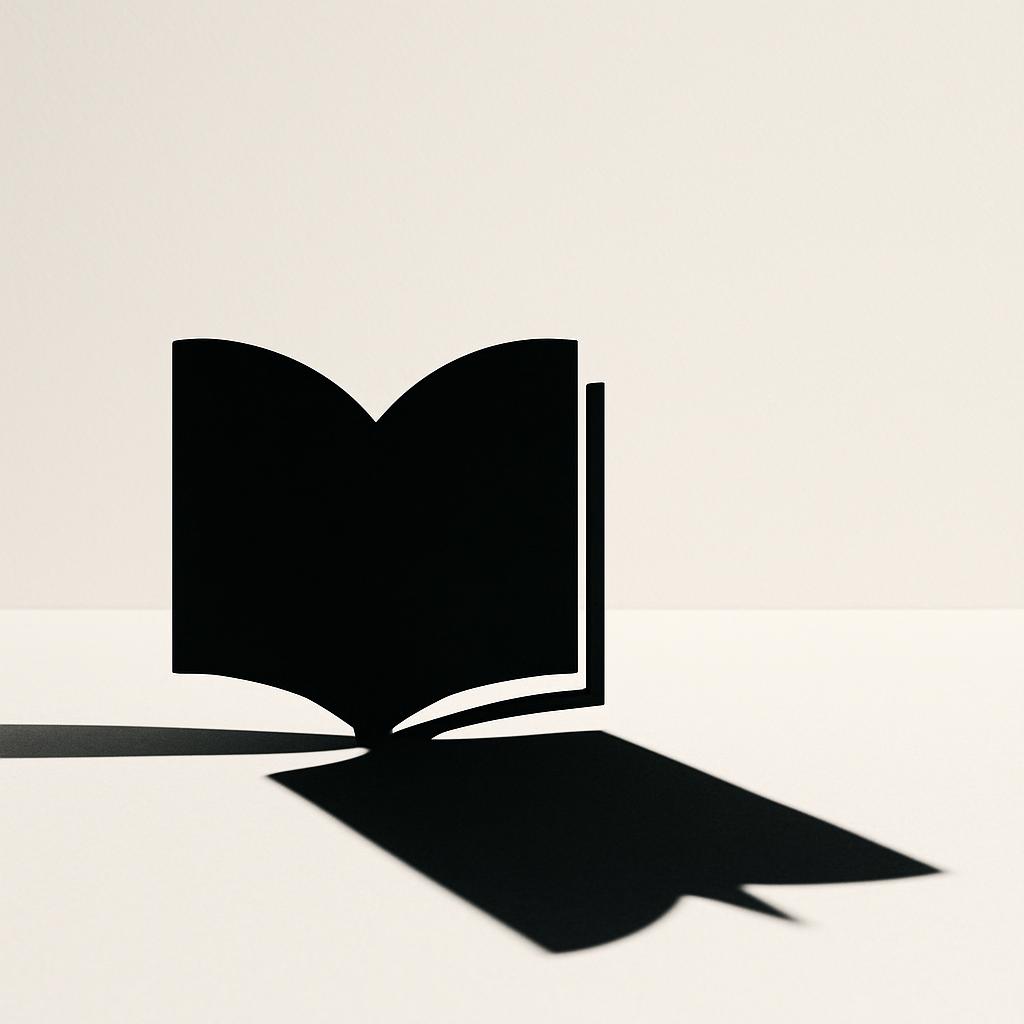 Silhouetted open book casting a shadow.